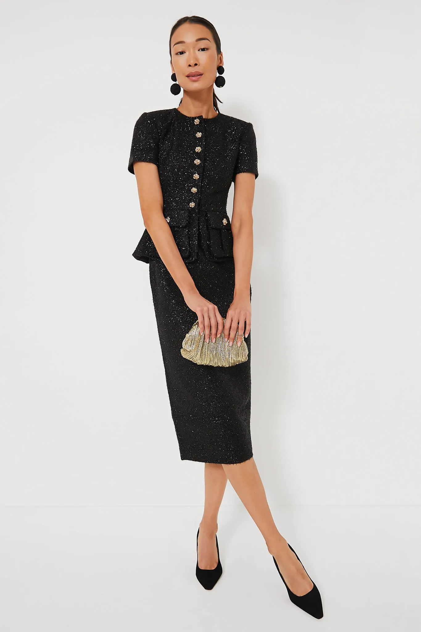 Black Tinsel Boucle Tailored Midi Dress