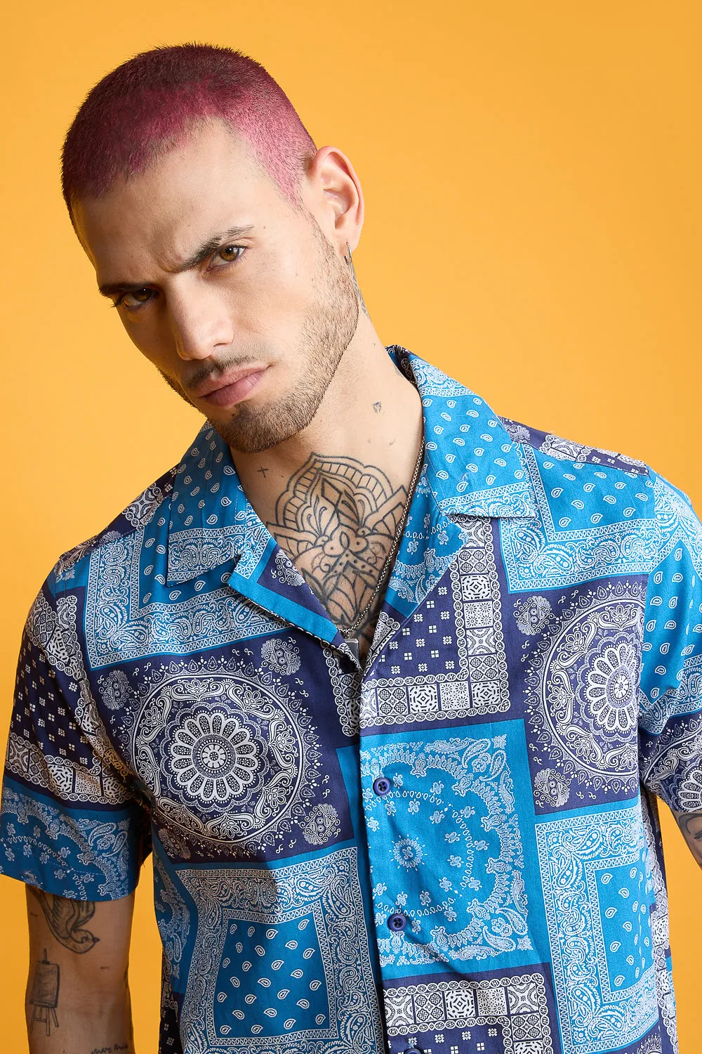 Blue Bandana Print Men's Resort Shirt