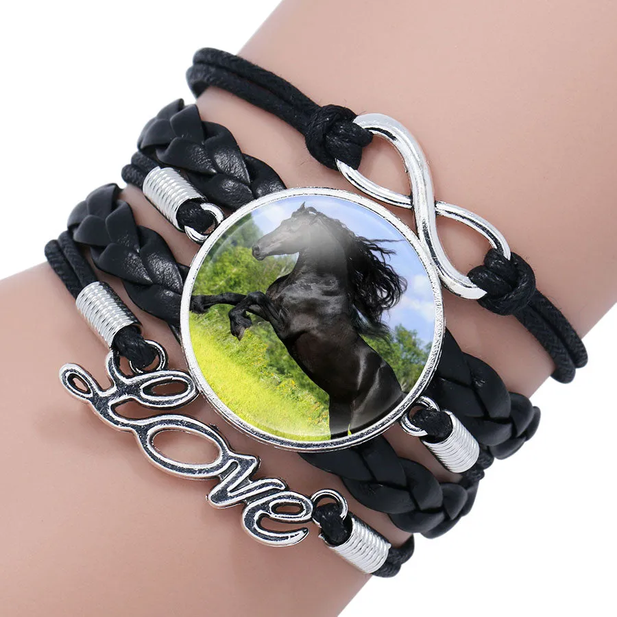 Bracelet Bangle For Women Handmade Glass Cabochon Horse Jewelry