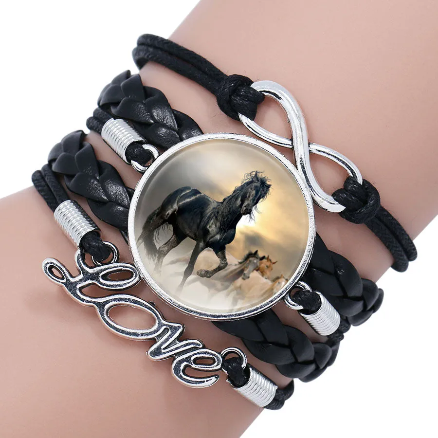 Bracelet Bangle For Women Handmade Glass Cabochon Horse Jewelry