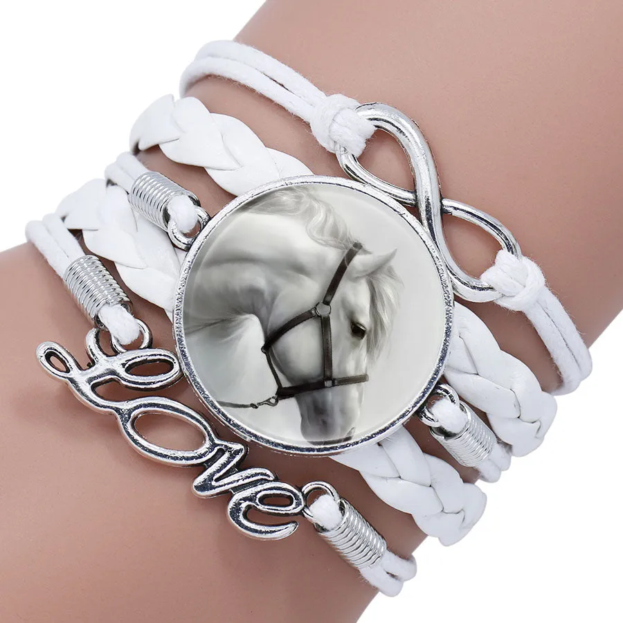 Bracelet Bangle For Women Handmade Glass Cabochon Horse Jewelry