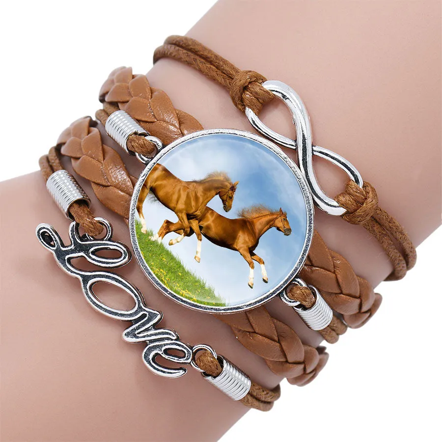 Bracelet Bangle For Women Handmade Glass Cabochon Horse Jewelry