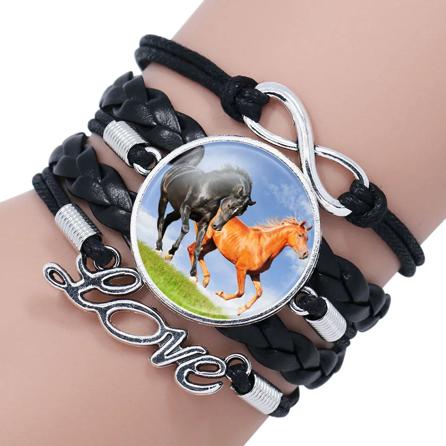 Bracelet Bangle For Women Handmade Glass Cabochon Horse Jewelry