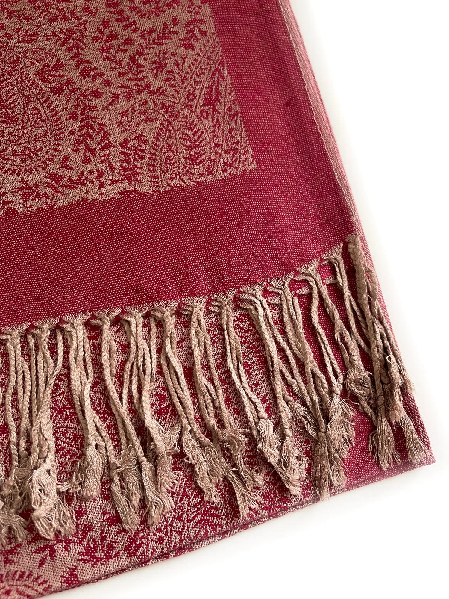 BURGUNDY PAISLEY PRINT REVERSIBLE PASHMINA SHAWL SCARF