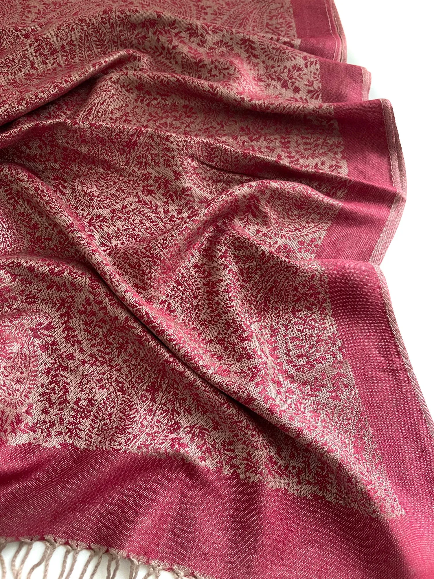 BURGUNDY PAISLEY PRINT REVERSIBLE PASHMINA SHAWL SCARF