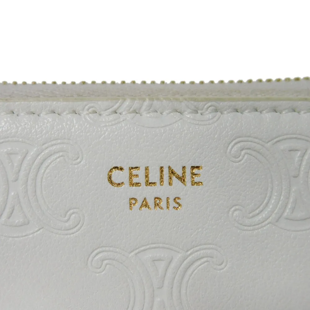 CELINE Coin case 10B663BFU.01BC Smooth calfskin (triomphe embossed) white Triomphe emboss small zip wallet Women(Unisex) Used Authentic