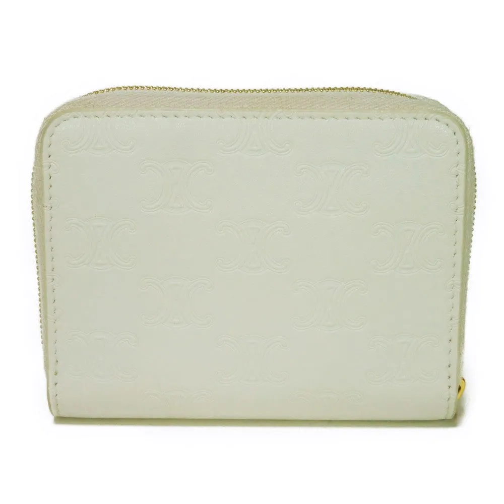 CELINE Coin case 10B663BFU.01BC Smooth calfskin (triomphe embossed) white Triomphe emboss small zip wallet Women(Unisex) Used Authentic