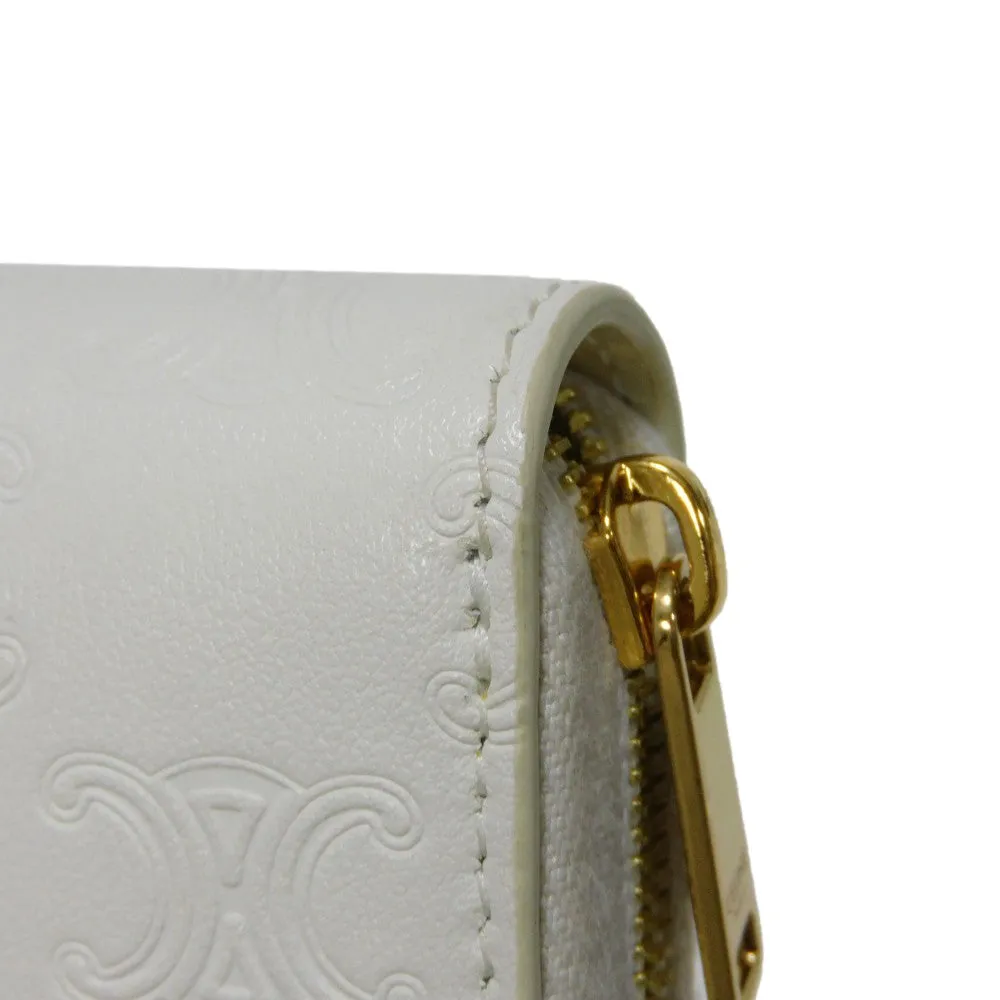 CELINE Coin case 10B663BFU.01BC Smooth calfskin (triomphe embossed) white Triomphe emboss small zip wallet Women(Unisex) Used Authentic