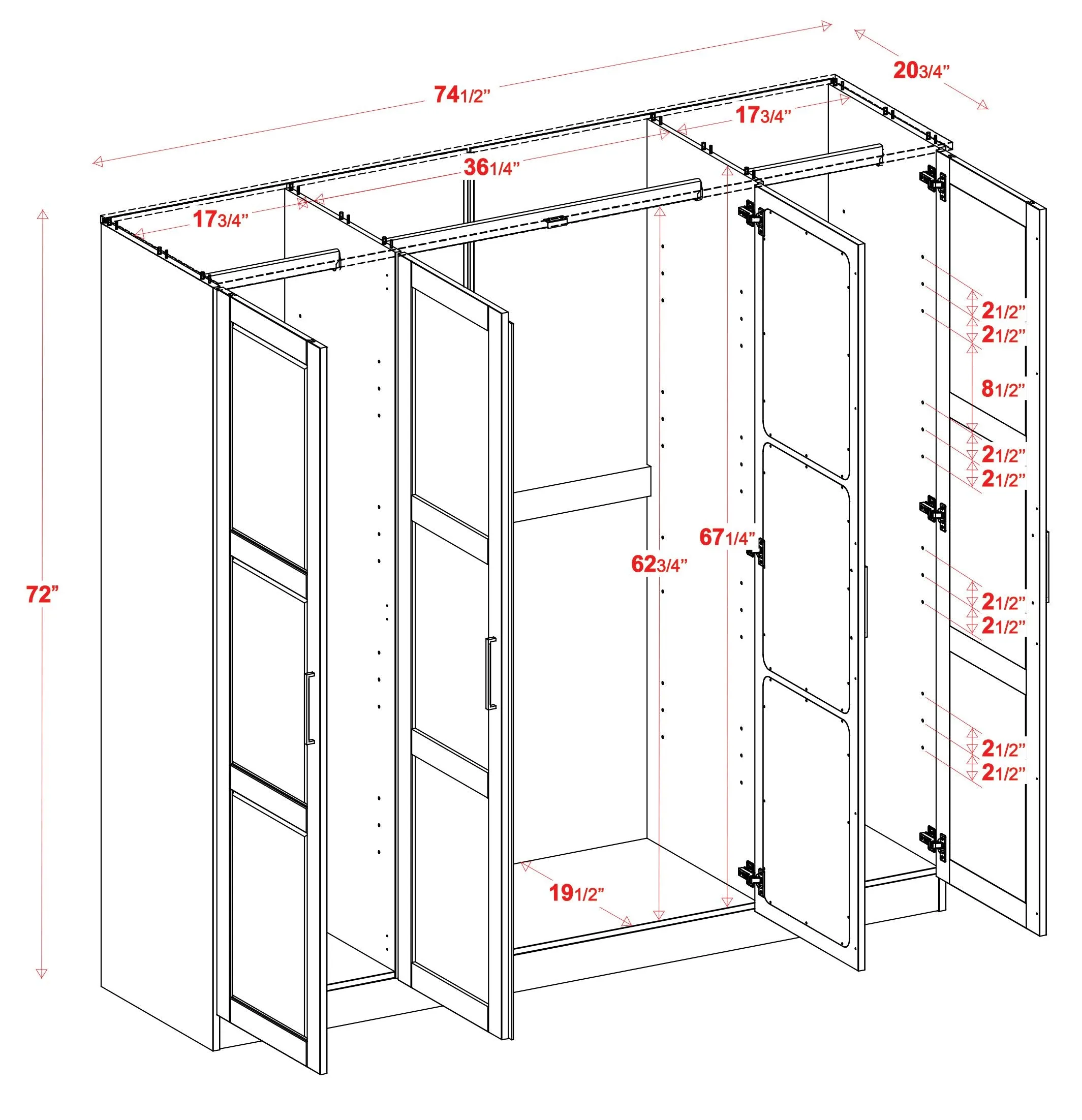 Chandewadi White 4 Raised Panel Door Wardrobe With 4 Shelves