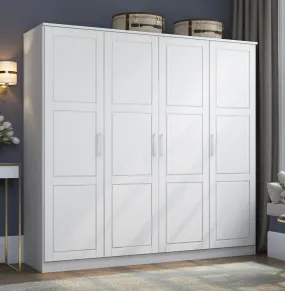 Chandewadi White 4 Raised Panel Door Wardrobe With 4 Shelves