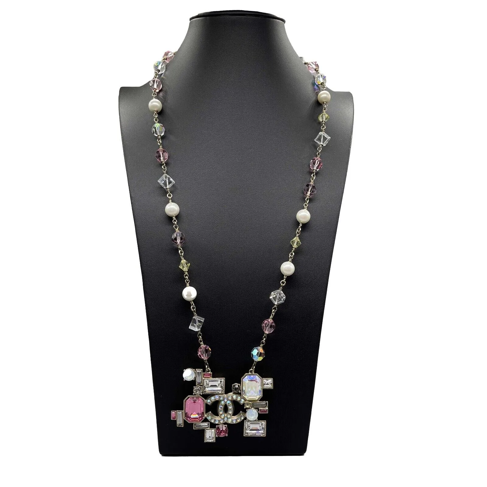 CHANEL - 05P Iridescent CC Crystal and Faux Pearl Mosaic Necklace