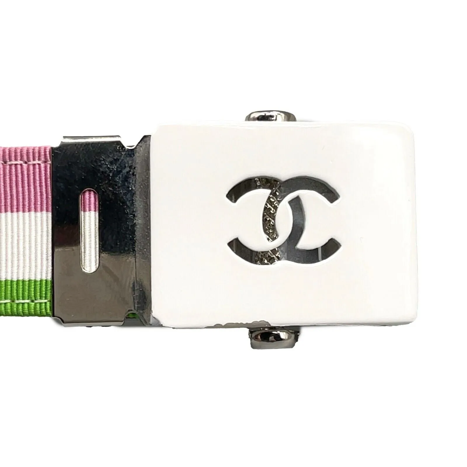 Chanel - 2004 Cruise Ivory and Grosgrain Belt - White / Pink / Green - 75/30