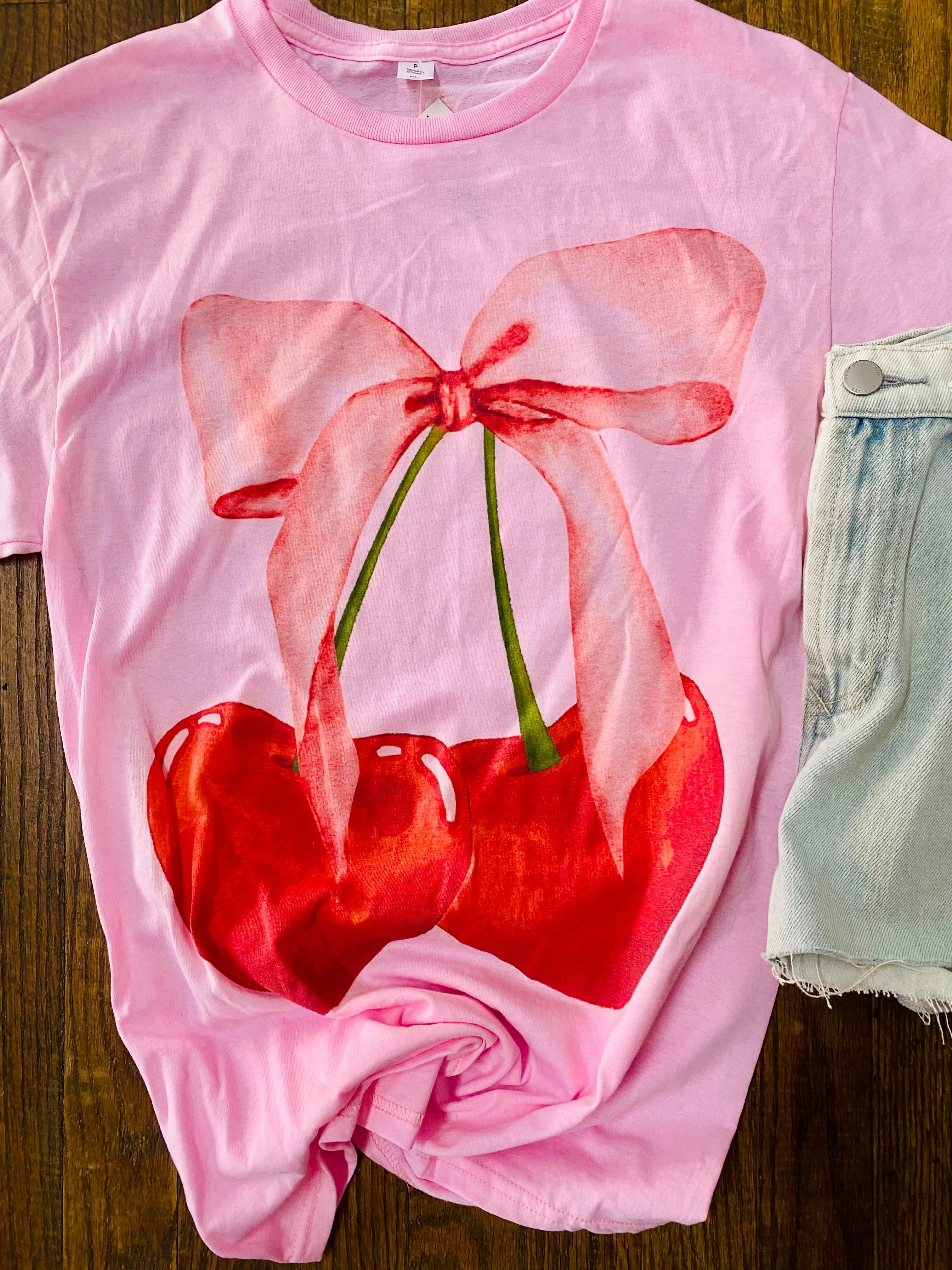 Cherry Bow Pink Graphic Tee