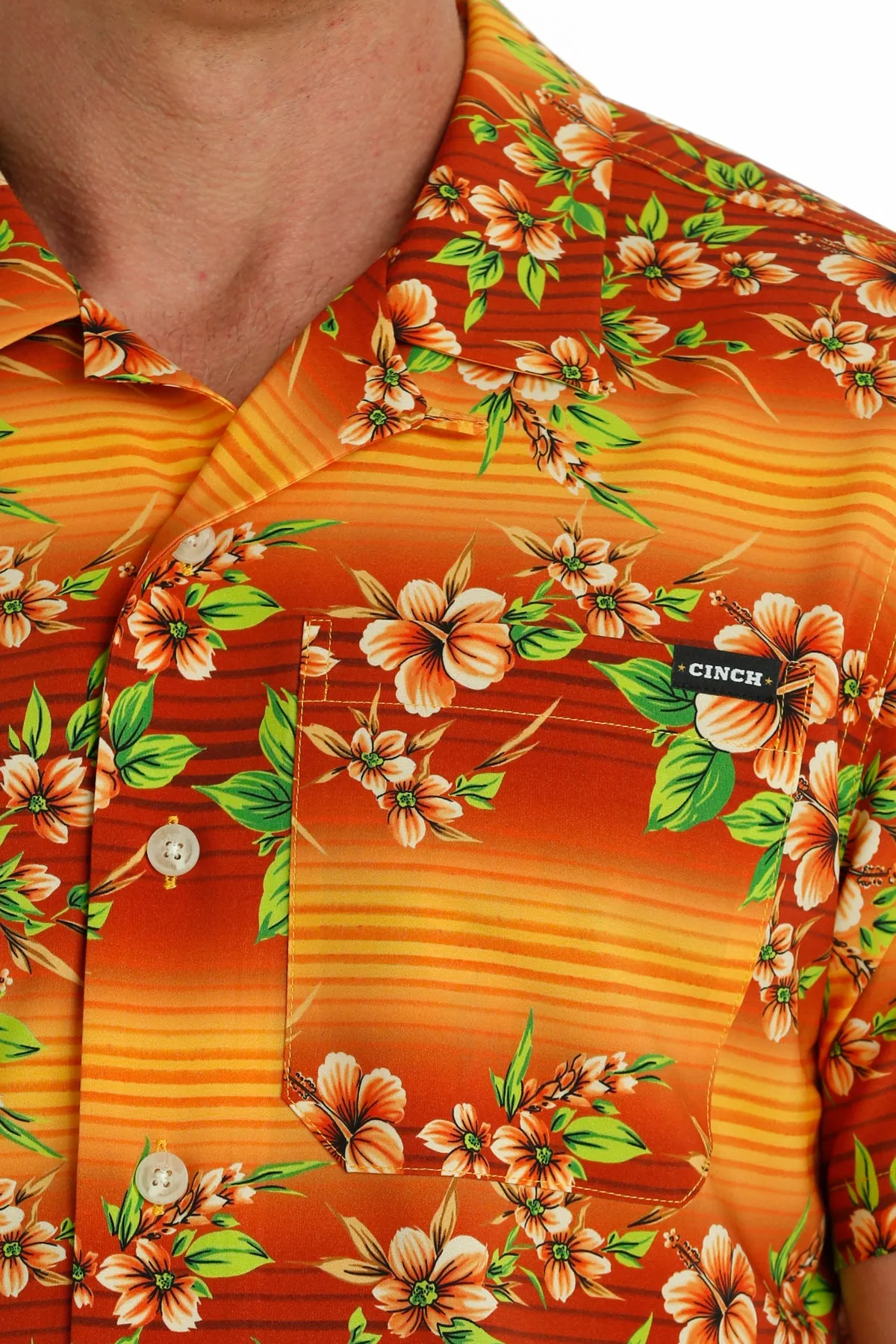 'Cinch' Men's Hawaiian Print Camp Shirt - Orange