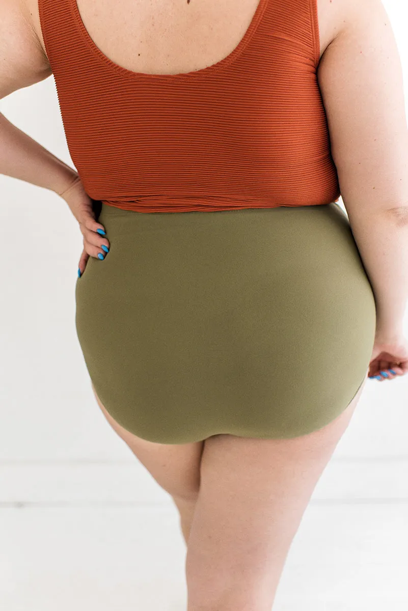 Classic High Waisted Bottoms in Olive L&K Exclusive - Size  XS, 2X, 3X Left