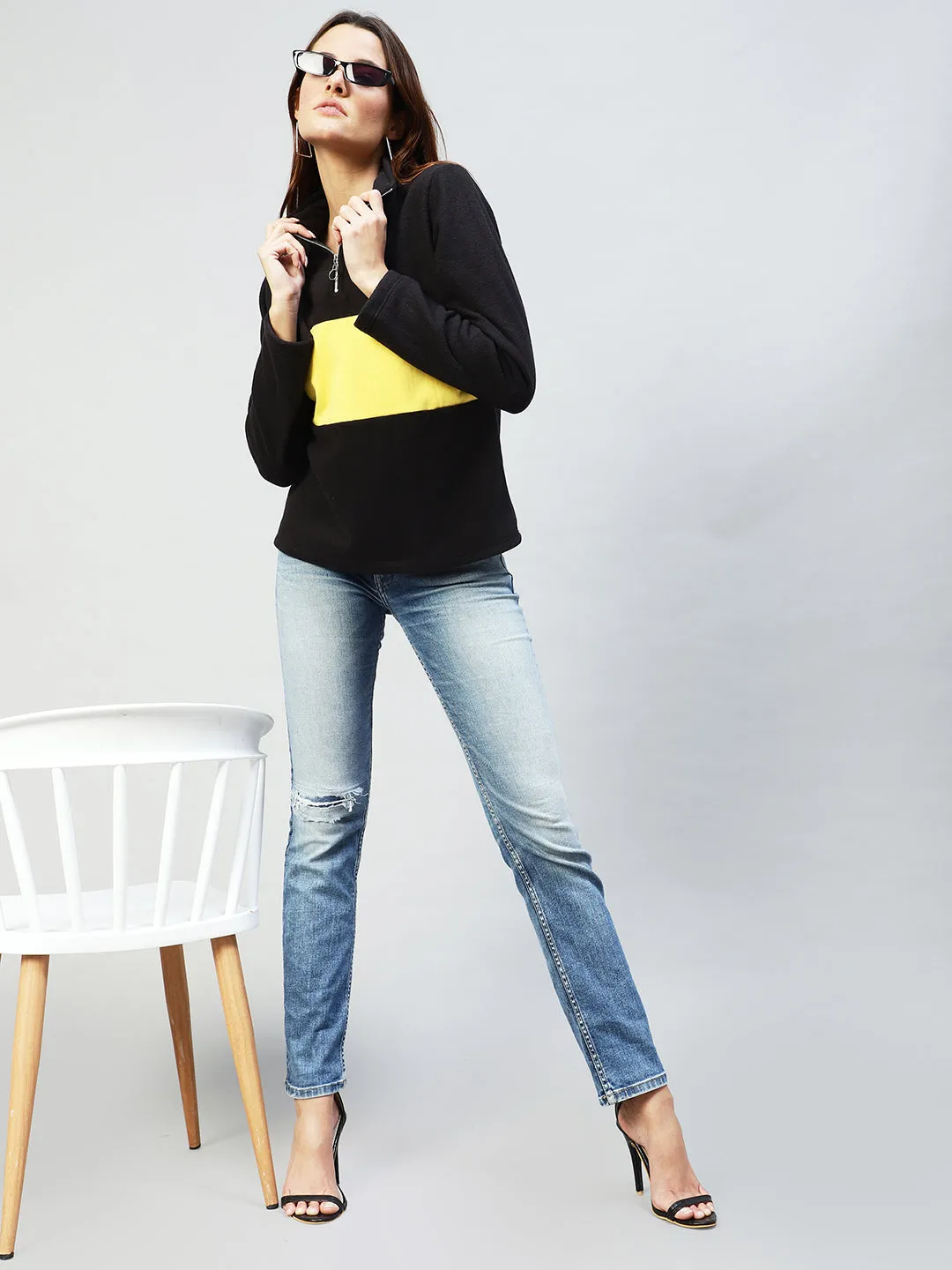 Colorblock High Neck Sweatshirt