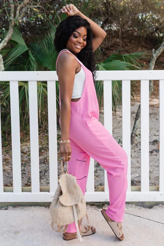 Day In The Life Pink Waffle Knit Jumpsuit