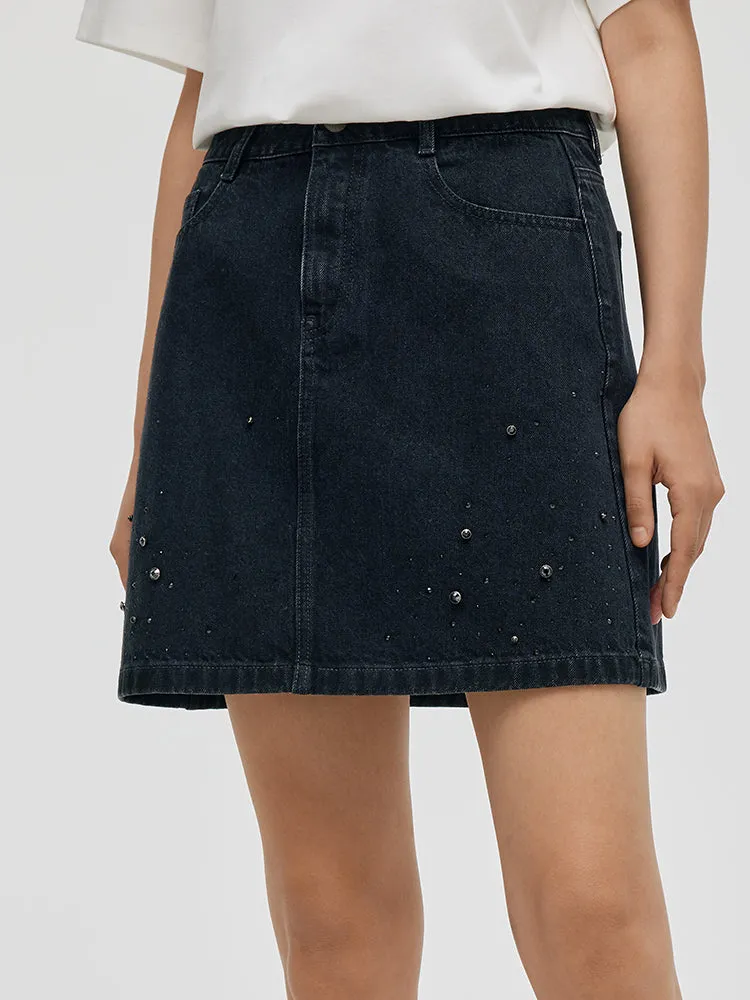 Denim Rhinestone Women Skirt