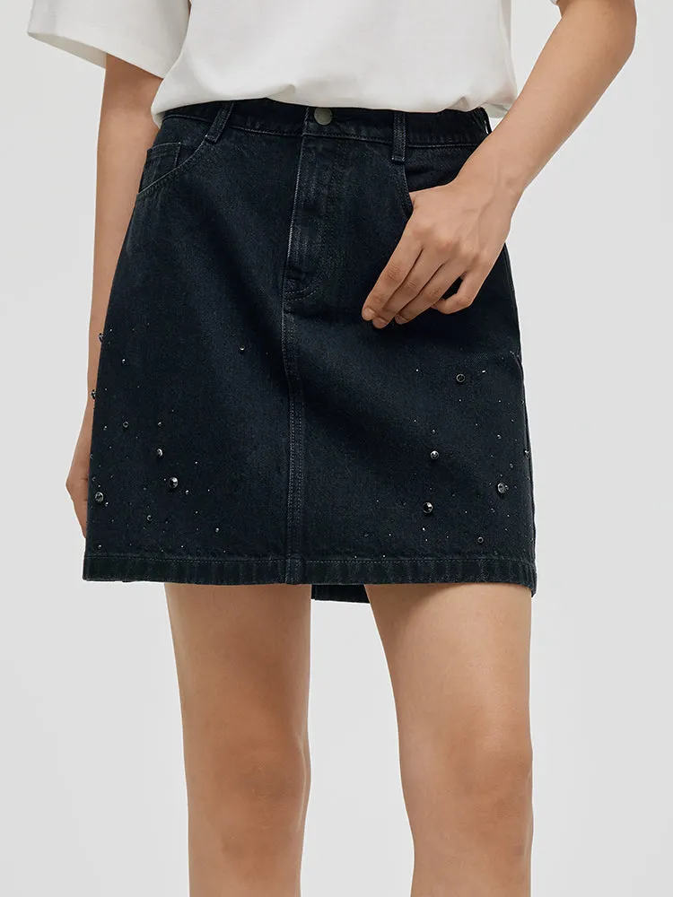 Denim Rhinestone Women Skirt