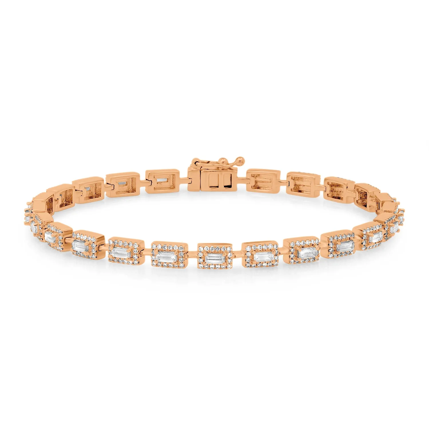 Diamond Baguette with Diamond Halo Tennis Bracelet