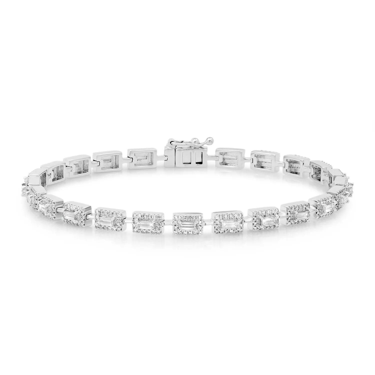 Diamond Baguette with Diamond Halo Tennis Bracelet