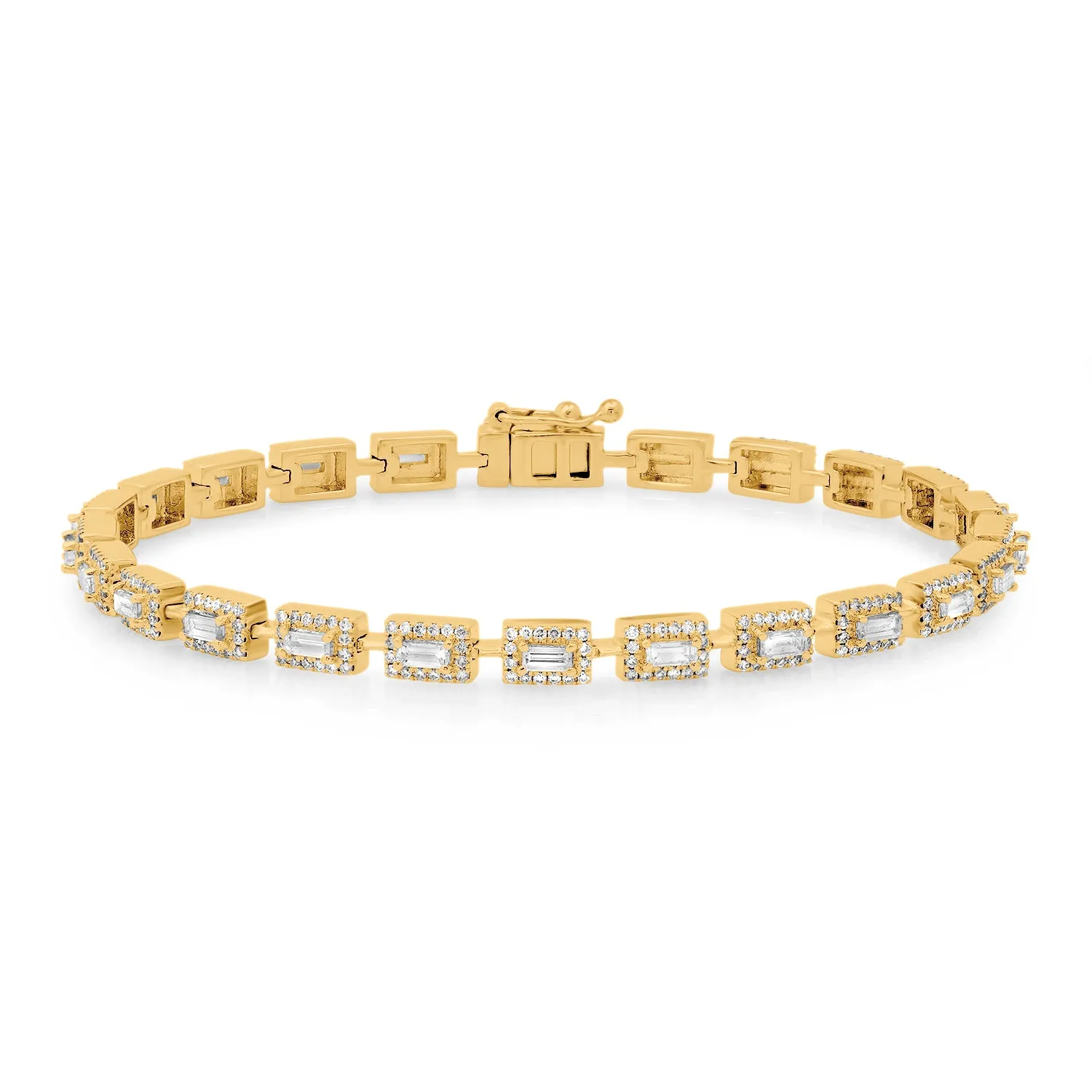 Diamond Baguette with Diamond Halo Tennis Bracelet