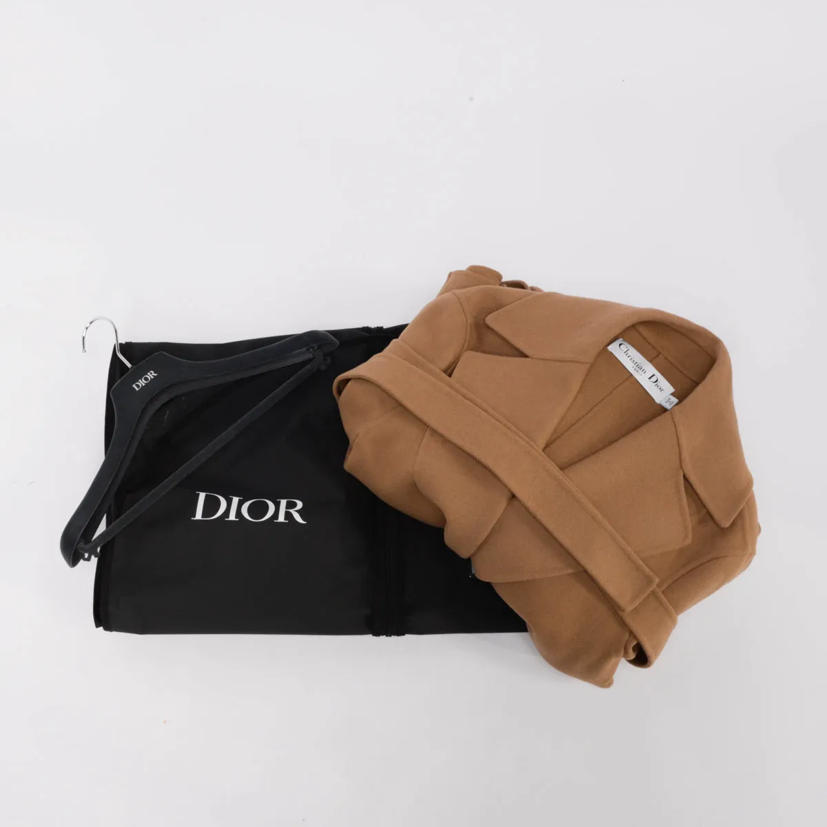 Dior Camel Wool Blend Wrap Coat FR 36