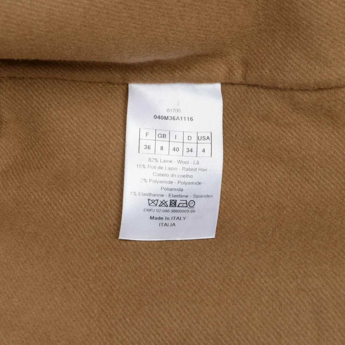 Dior Camel Wool Blend Wrap Coat FR 36