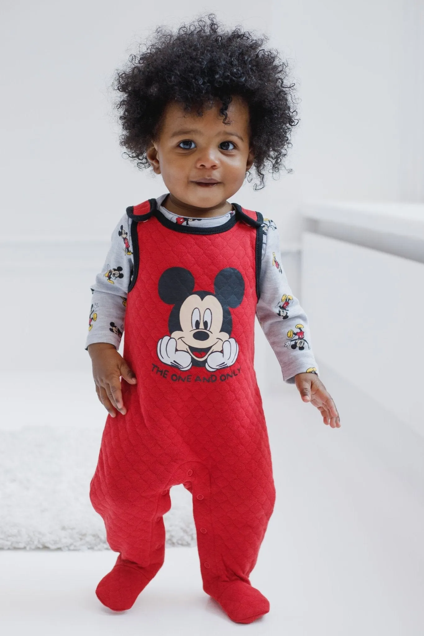 Disney Mickey Mouse Cuddly Long Sleeve Bodysuit & Snap Bib Overalls