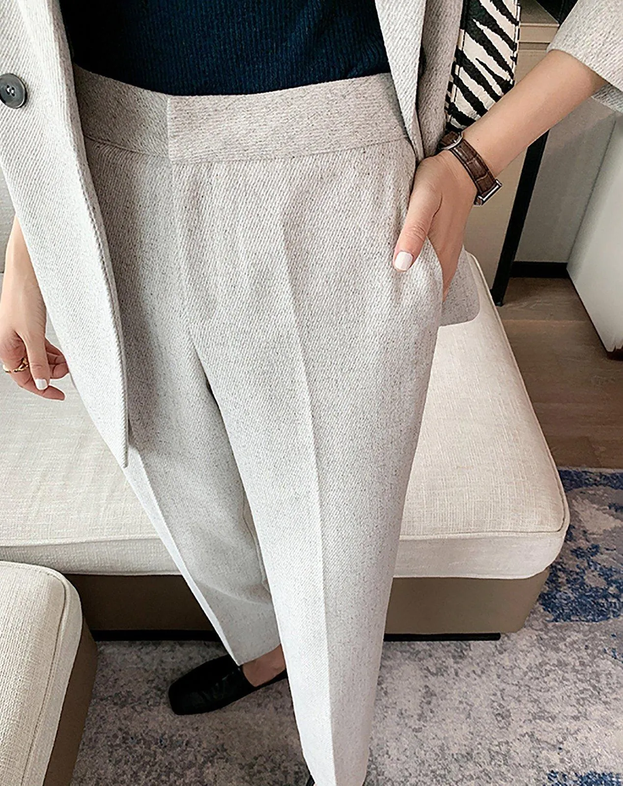 Double Breasted Blazer & Crop Pants Suit Set