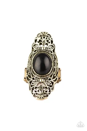 Ego Trippin' Brass and Black Stone Ring - Paparazzi Accessories