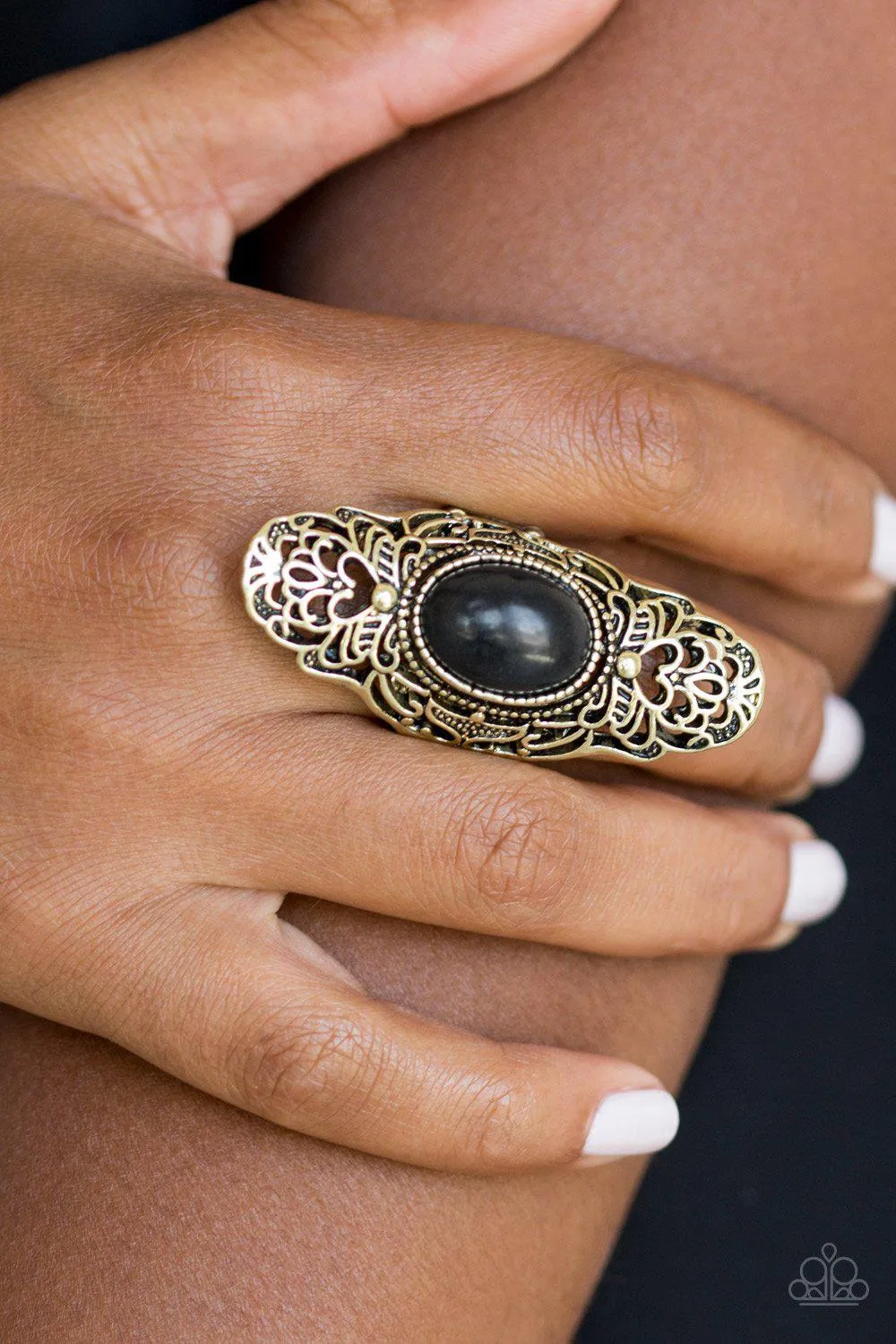 Ego Trippin' Brass and Black Stone Ring - Paparazzi Accessories