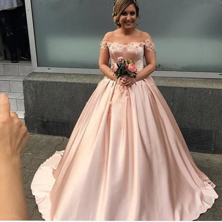 Elegant Handmade Flower Off Shoulder Quinceanera Dresses Blush Pink Ball Gowns