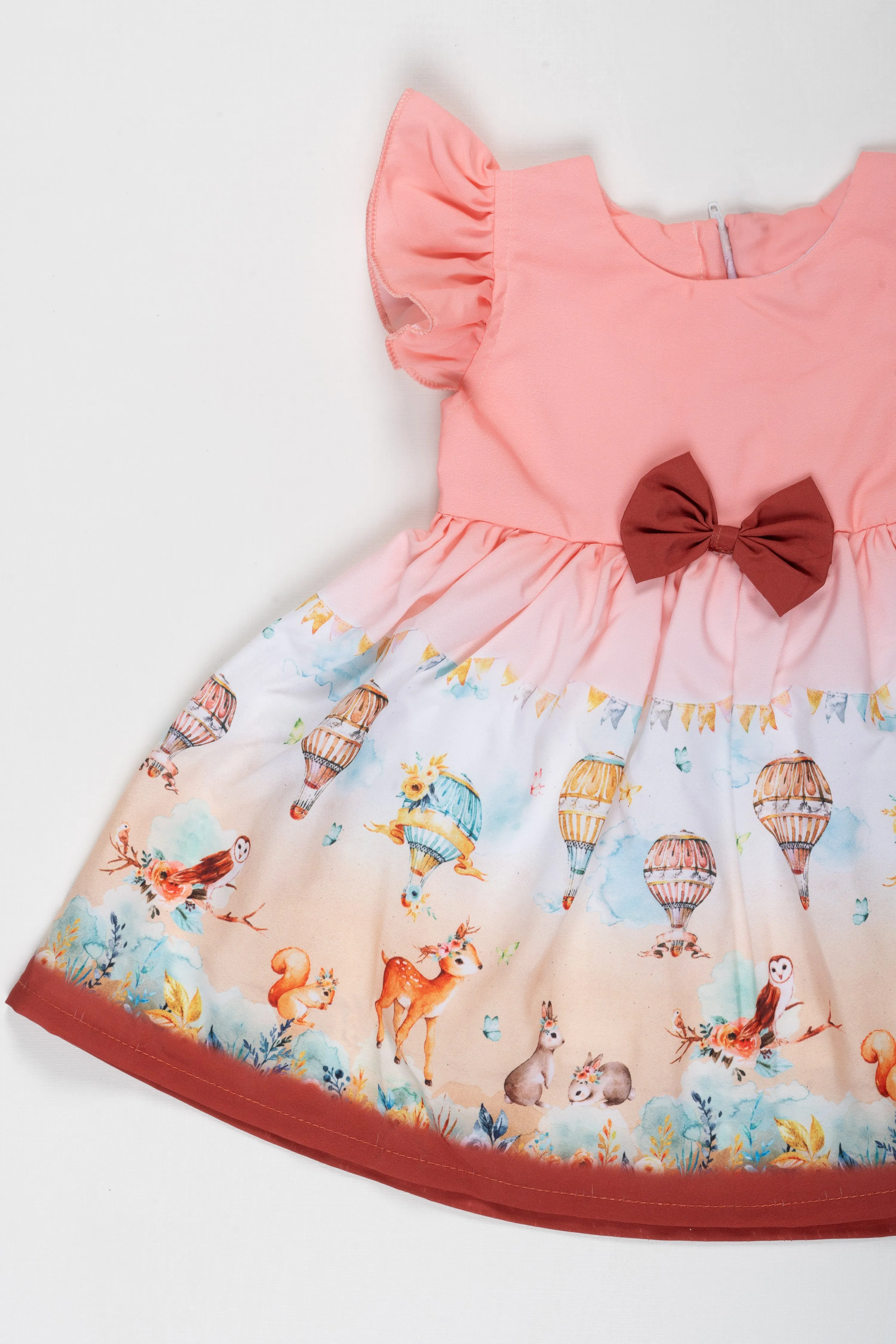 Enchanted Forest Adventure Baby Girl Frock with Hot Air Balloon Imagery