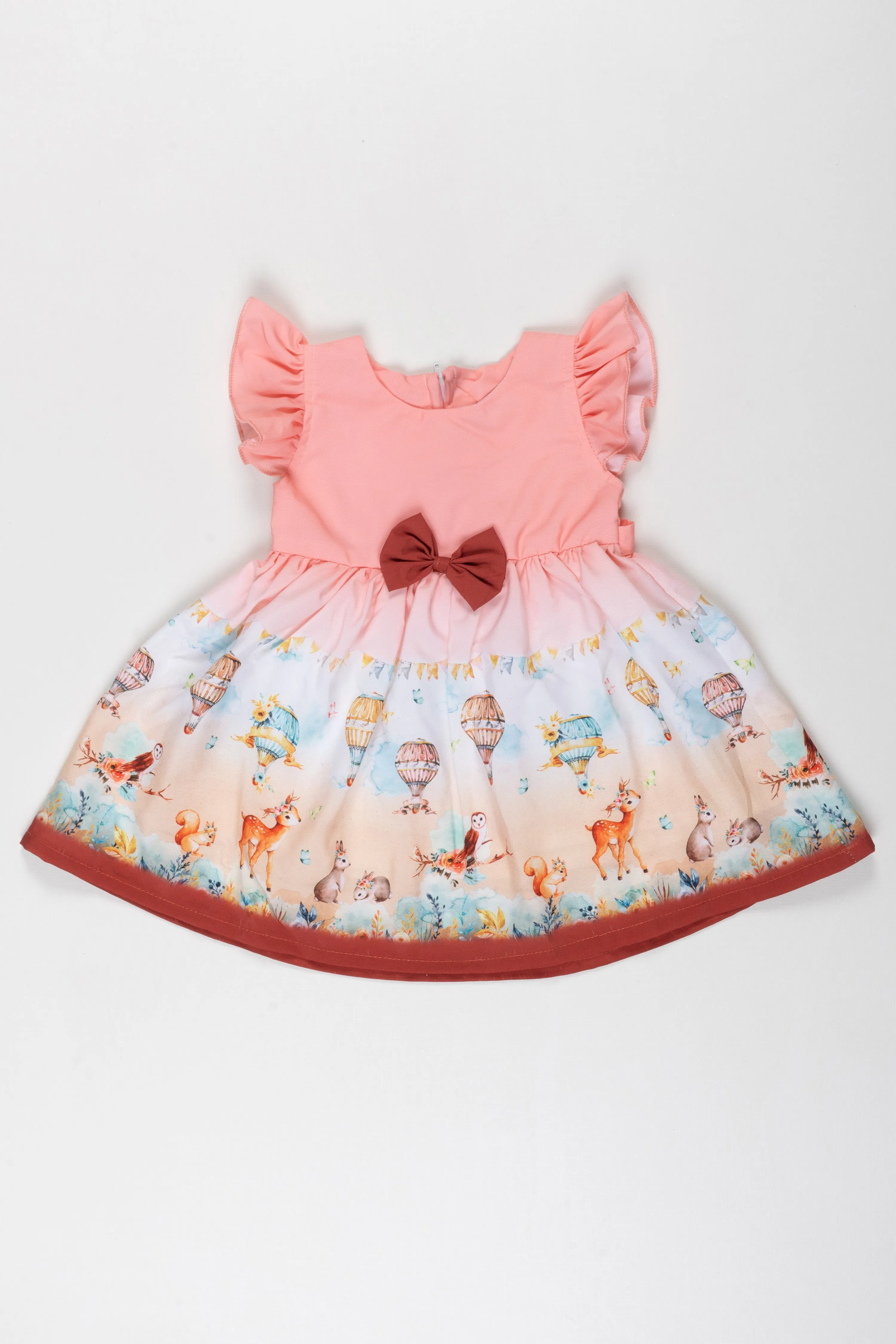 Enchanted Forest Adventure Baby Girl Frock with Hot Air Balloon Imagery