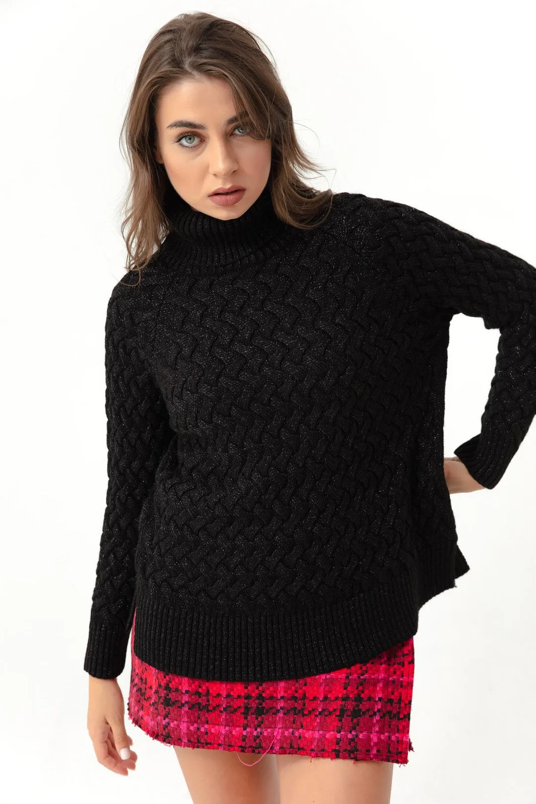 Female Fisherman Neck Knitting Detail Knitwear Sweater