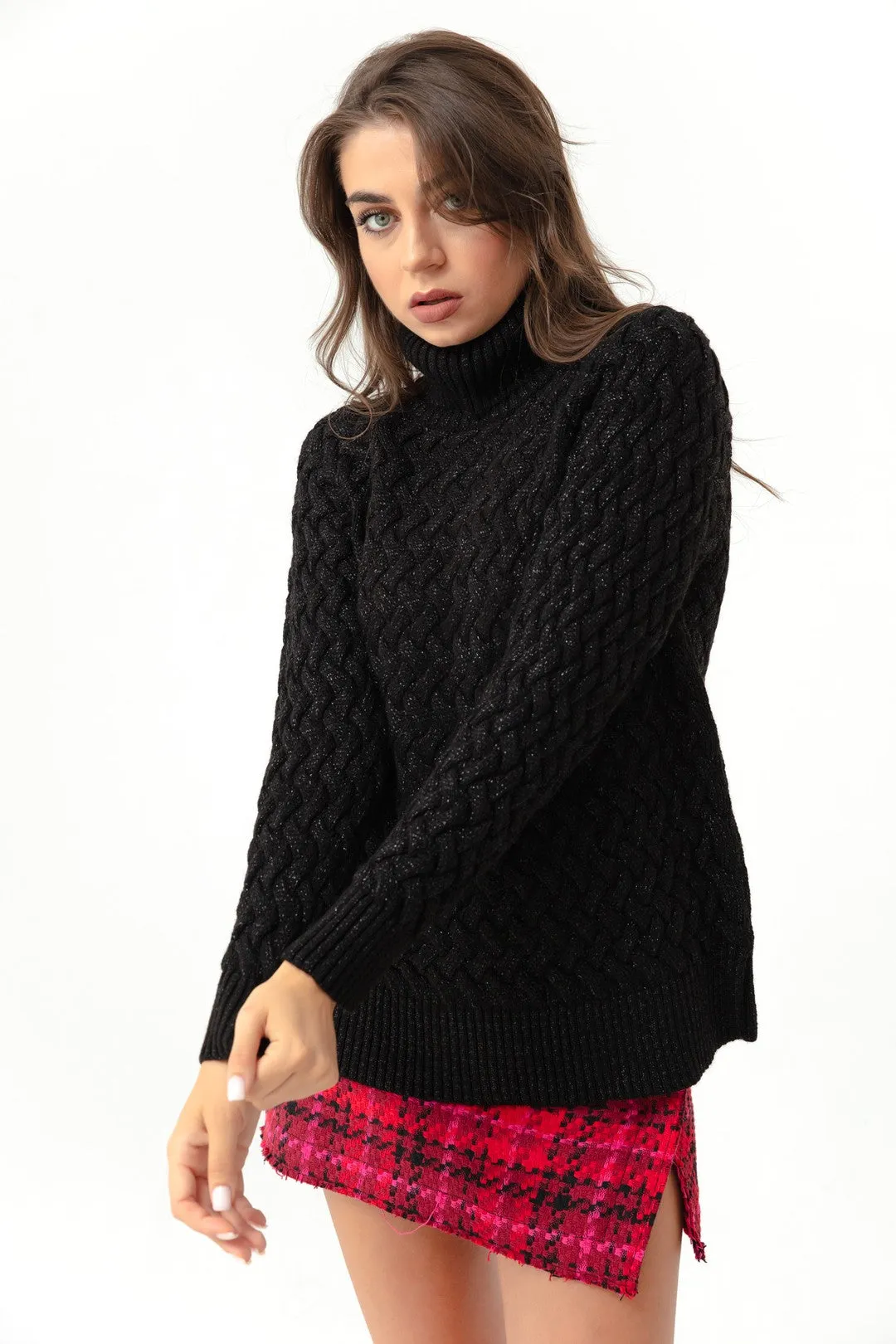 Female Fisherman Neck Knitting Detail Knitwear Sweater