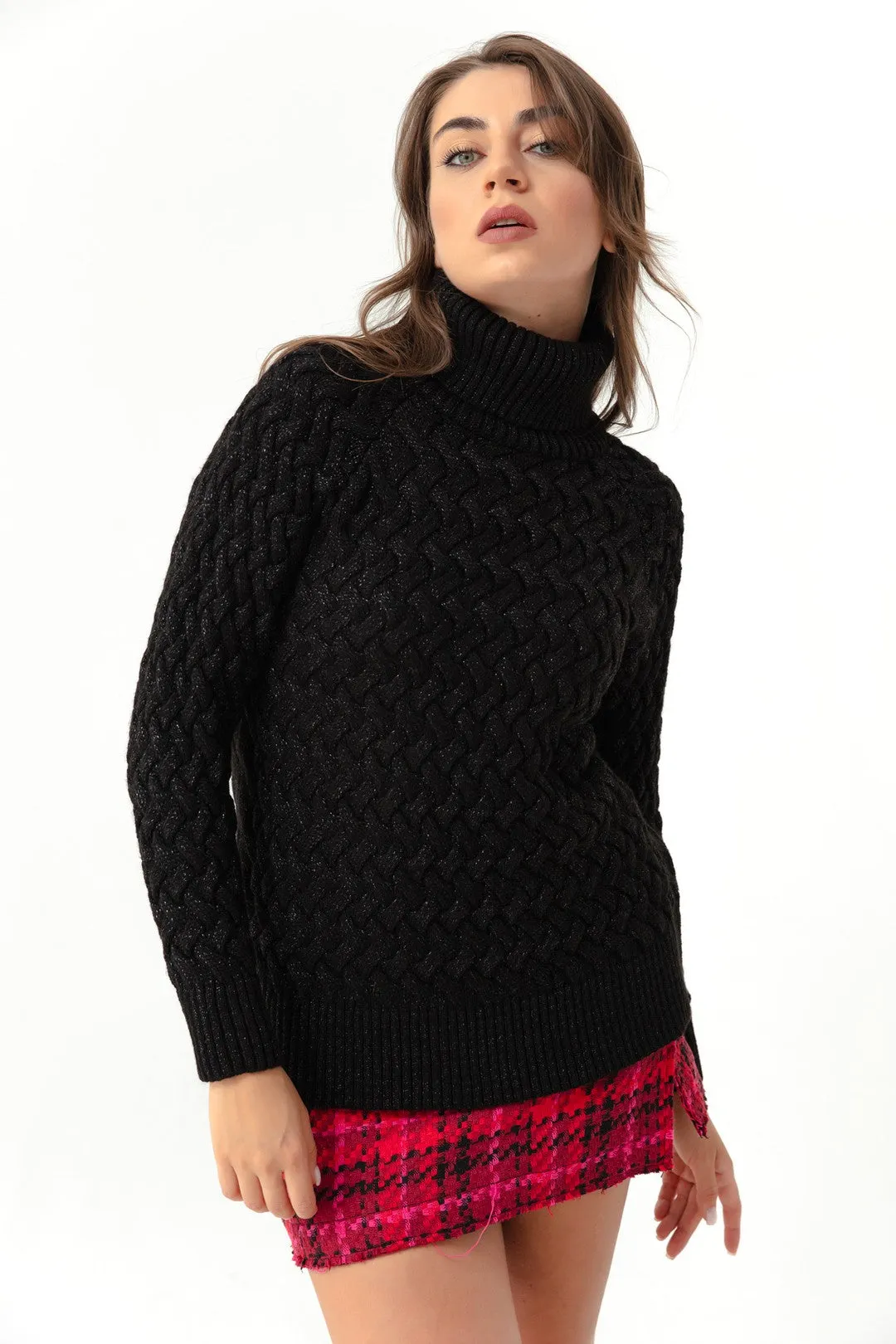 Female Fisherman Neck Knitting Detail Knitwear Sweater