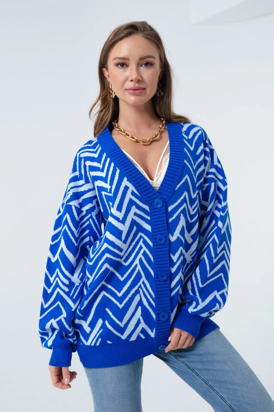 Female Zigzag Pattern Knitwear Cardigan