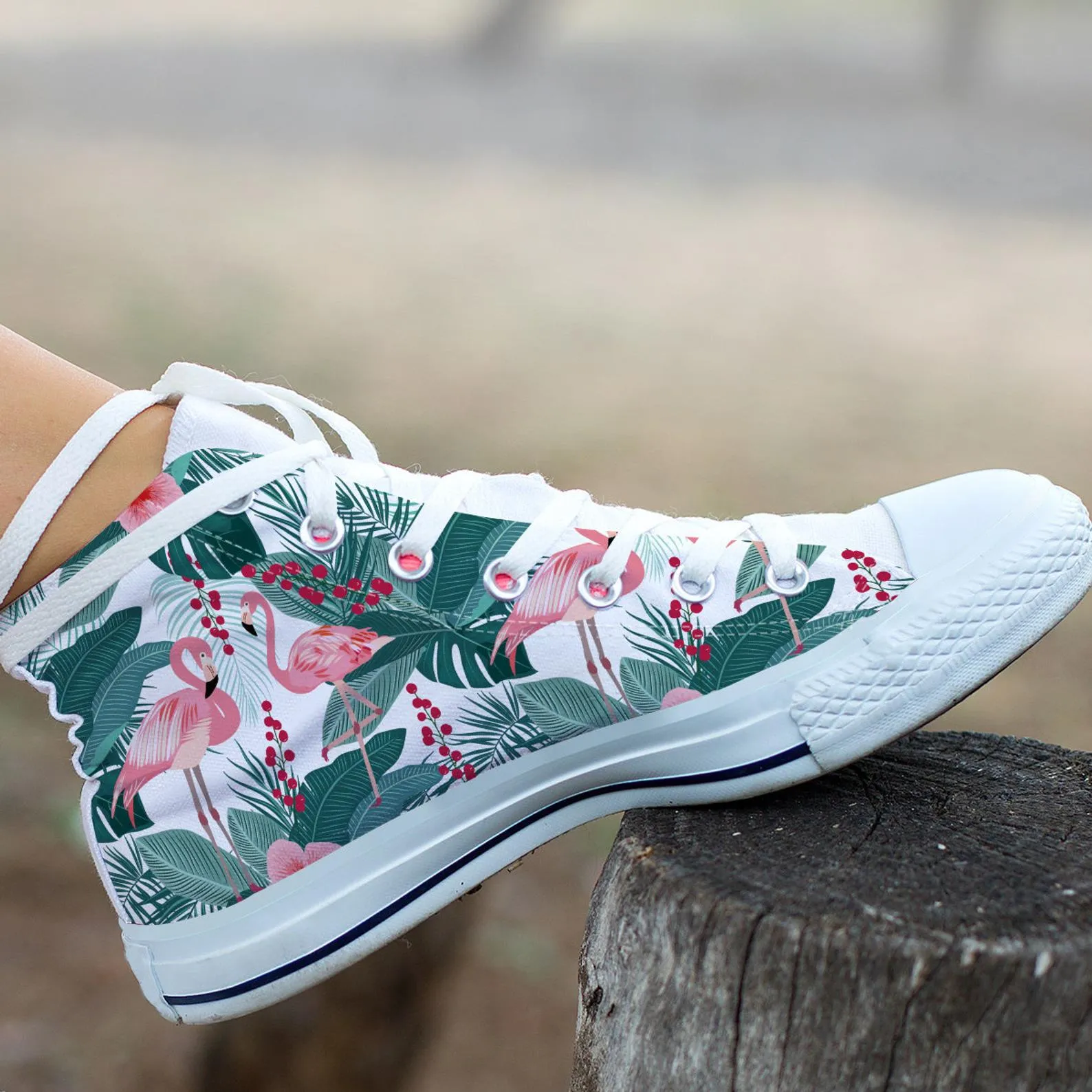 Floral Flamingo Shoes Flamingo Sneakers Cute Shoes Flamingo Lover Gifts Custom High Top Converse Style Sneakers For Adults Women & Men