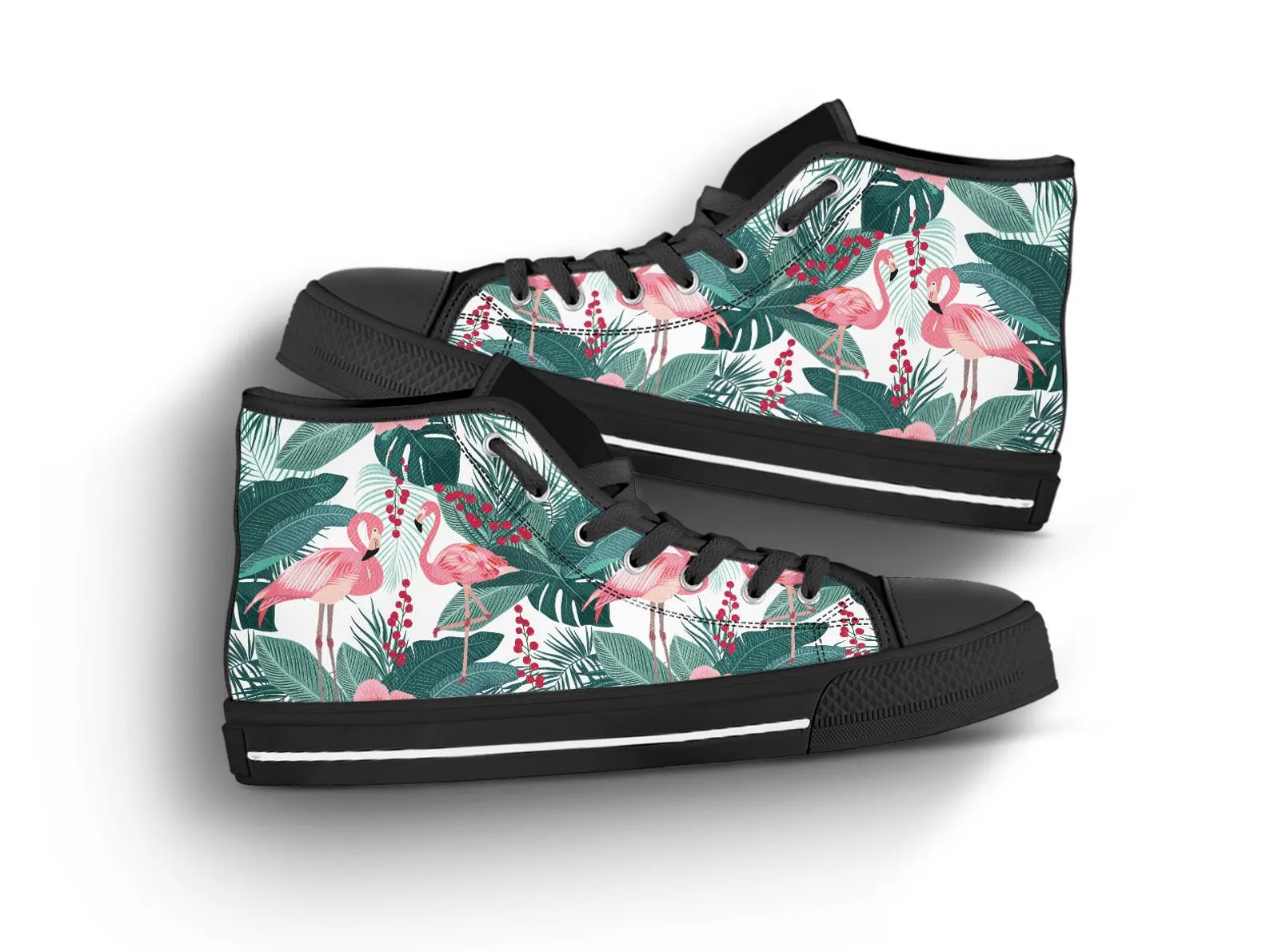 Floral Flamingo Shoes Flamingo Sneakers Cute Shoes Flamingo Lover Gifts Custom High Top Converse Style Sneakers For Adults Women & Men