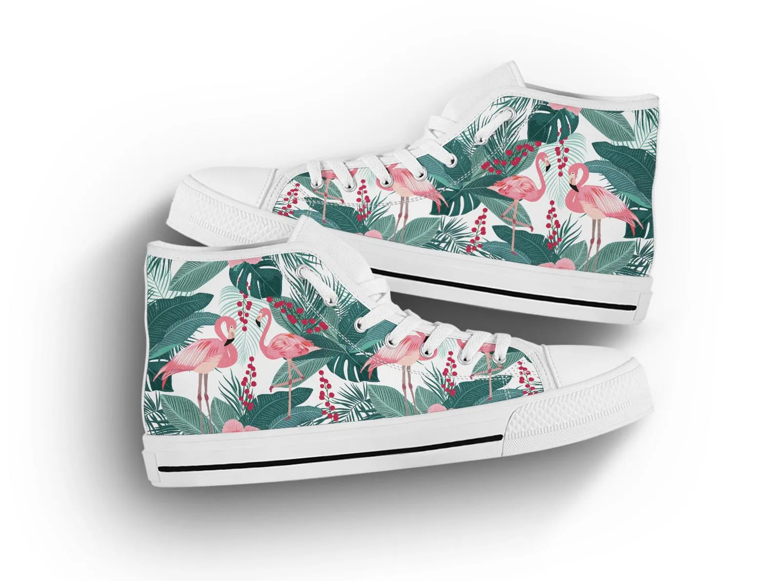 Floral Flamingo Shoes Flamingo Sneakers Cute Shoes Flamingo Lover Gifts Custom High Top Converse Style Sneakers For Adults Women & Men