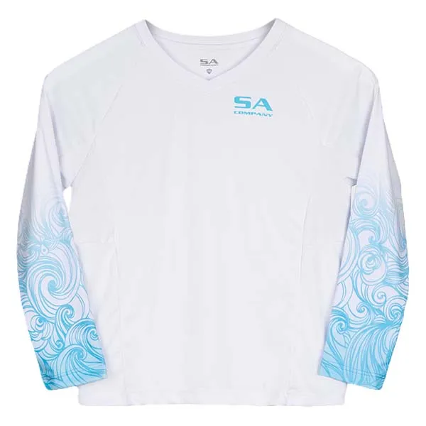 Girls Performance Long Sleeve Shirt | White | Tidal Waves