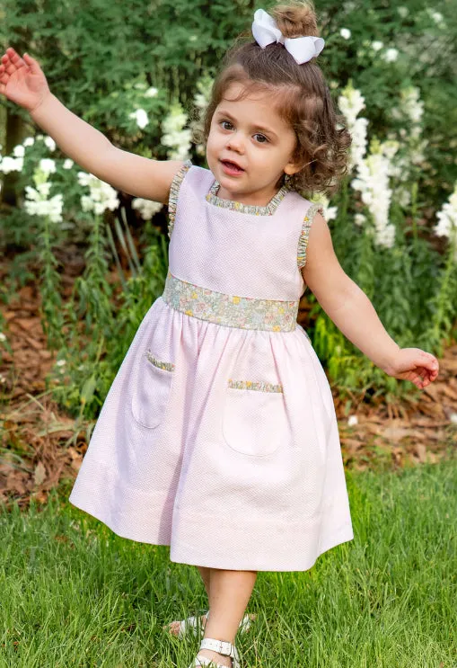 Girl's "Spring Again" Floral Pink Pique Dress