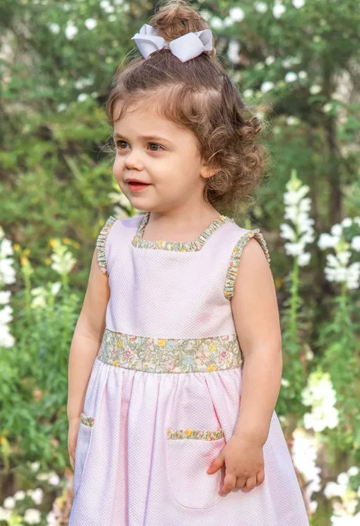 Girl's "Spring Again" Floral Pink Pique Dress