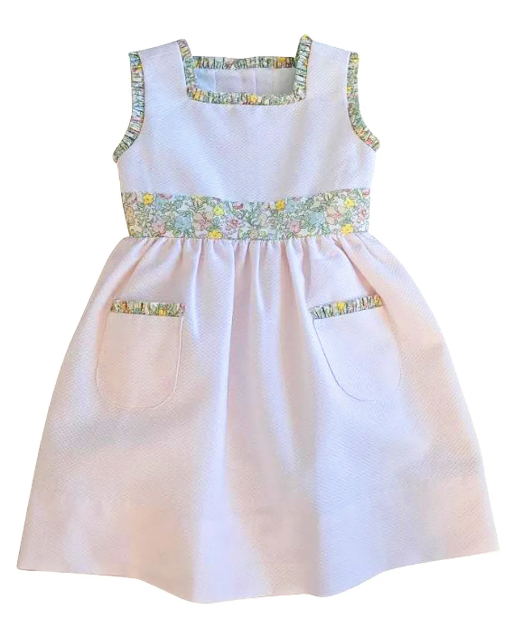 Girl's "Spring Again" Floral Pink Pique Dress