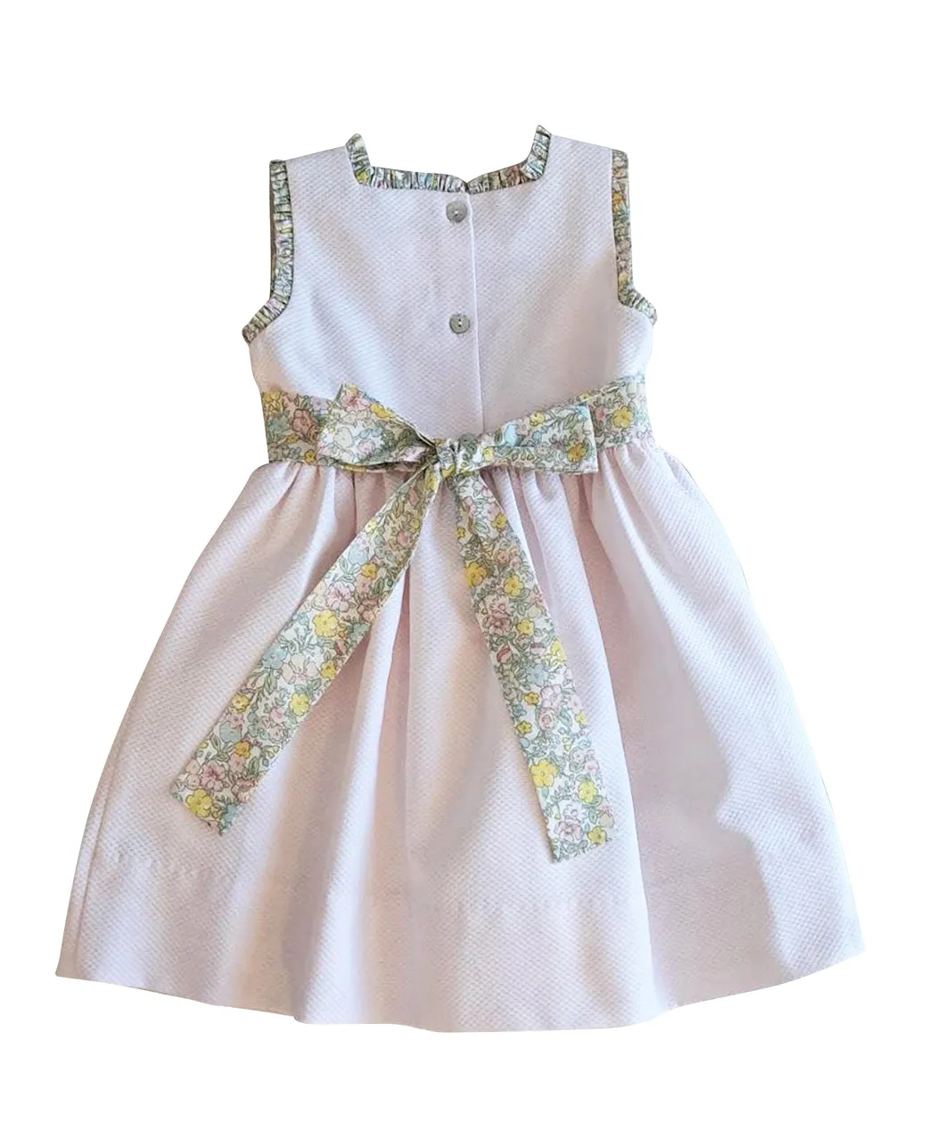 Girl's "Spring Again" Floral Pink Pique Dress