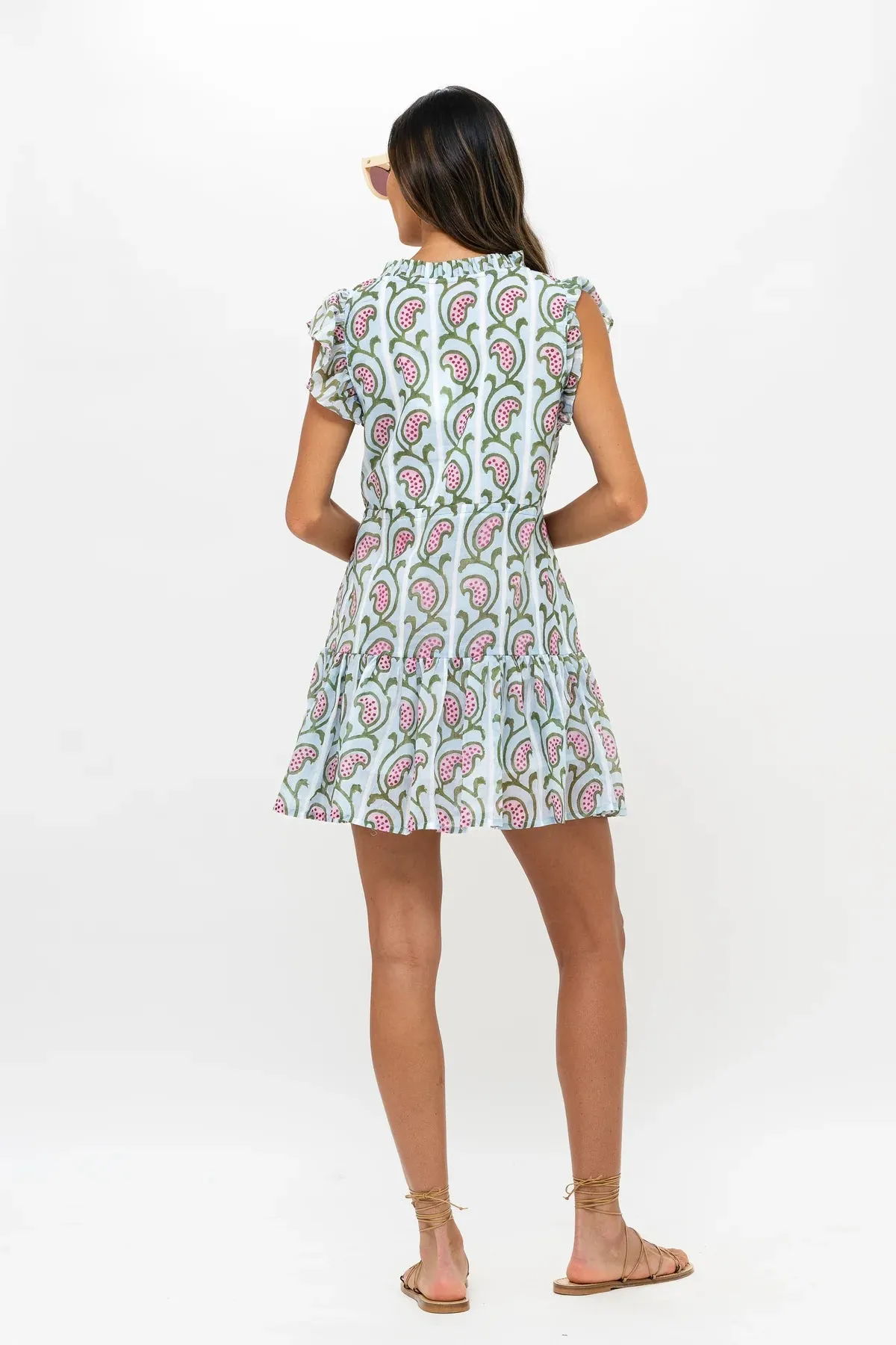 Goa Green Cinched Flirty Short Sleeve Mini Dress