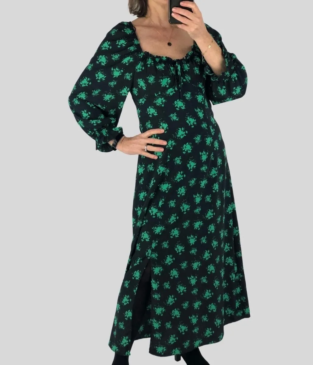 Green Floral Sweetheart Midaxi Dress