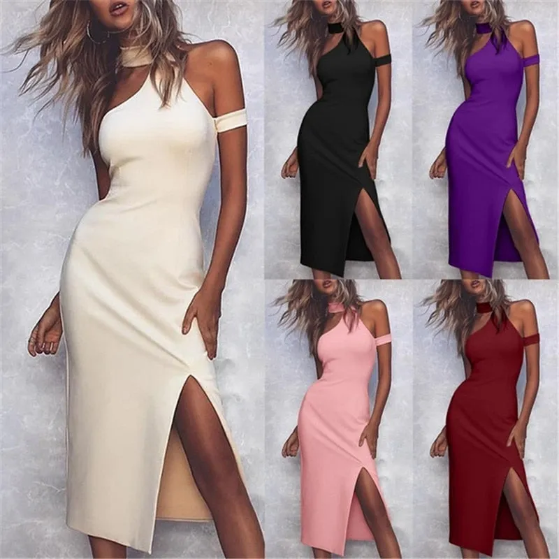 Halter Off Shoulder Sleeveless High Slit